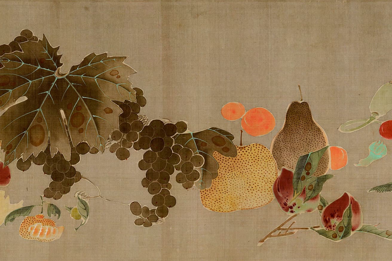 伊藤若冲《菜蟲譜》（部分）。4月25日〜5月8日、6月20日〜7月5日の展示期間中は《果蔬図巻》と見比べることができる。福田美術館蔵。