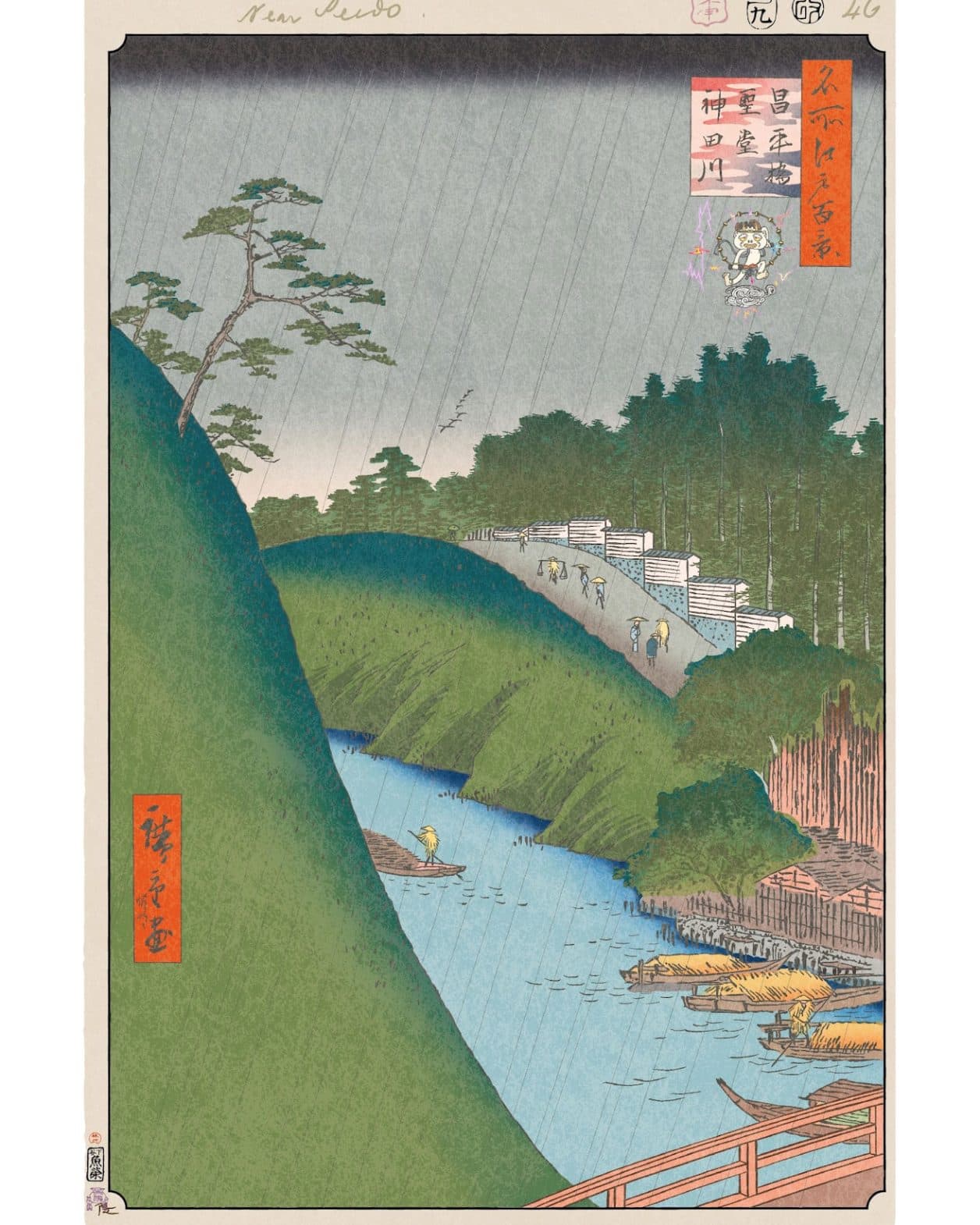 淡い色の線で表現された優しい雨【今日の名所江戸百景 by 村上隆】