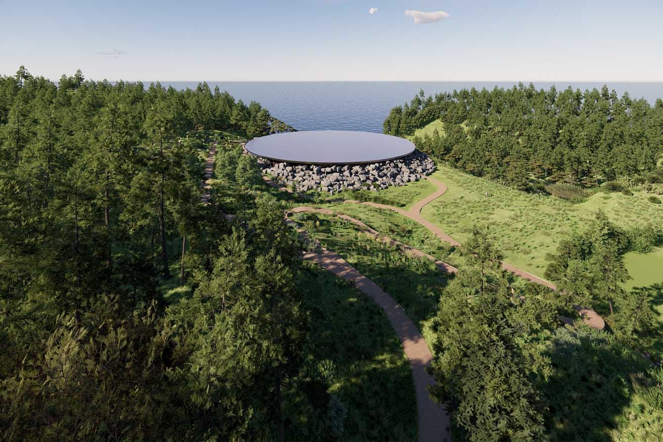 「時の海 東北 美術館」建築外観（鳥瞰図）イメージ。©Atelier Tsuyoshi Tane Architects