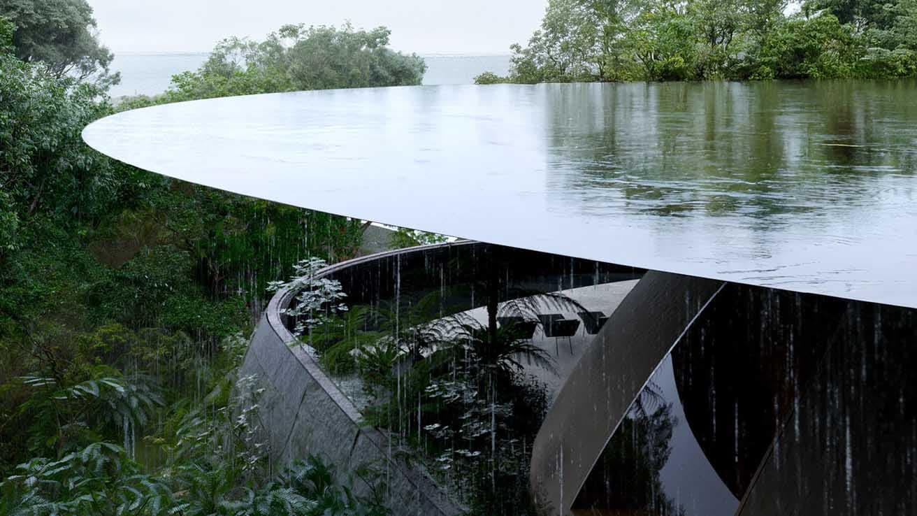 屋久島は日本で最も雨が降る地域。《Sound of Rain》はその特性を活かした建築といえる。